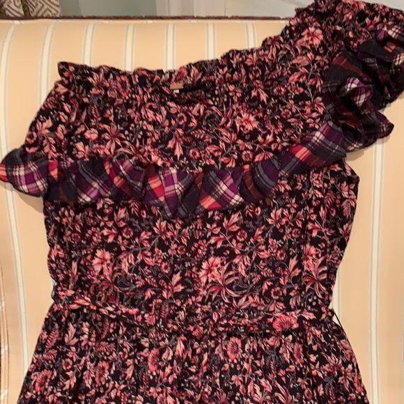 FREE PEOPLE WHAT ABOUT LOVE ONE SHOULDER FLOWY PLAID MAXI DRESS BLACK MOTIF M - Picture 11 of 16